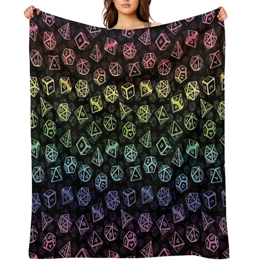 D20 Dice Set Pattern (Rainbow) Throw Blanket