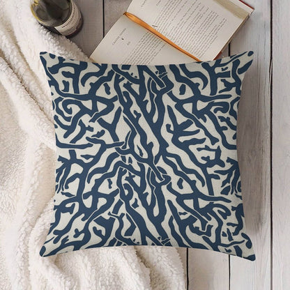 Coral Reef Pattern  Navy Blue White Coastal Beach House Linen Throw Pillow Cover