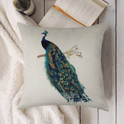 Vintage Peacock Linen Throw Pillow Cover