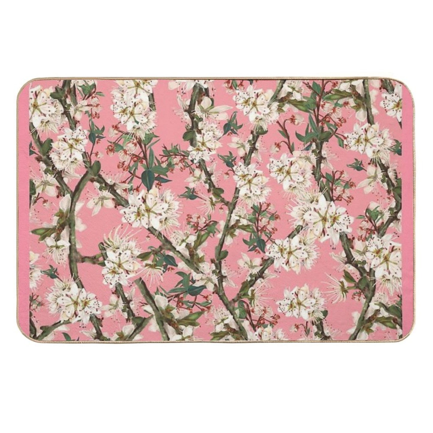 Cherry Blossom On Bright Pink Feminine Print  Fade-Resistant Bath Mat