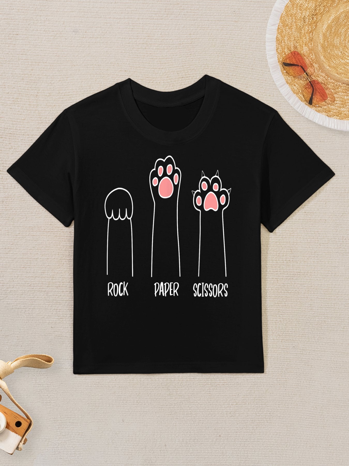 Introvert Cat Animal Rescue Pet Lover Apparel Rock Paper Scissors Hand Game Cute Paw Funny Cat Kids T-Shirt