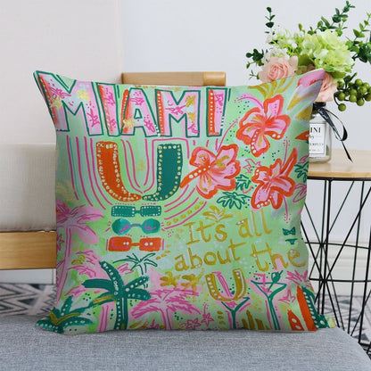 Miami Collage Linen Throw Pillow Cover