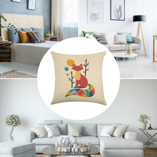 Rainbow Fox Linen Throw Pillow Cover