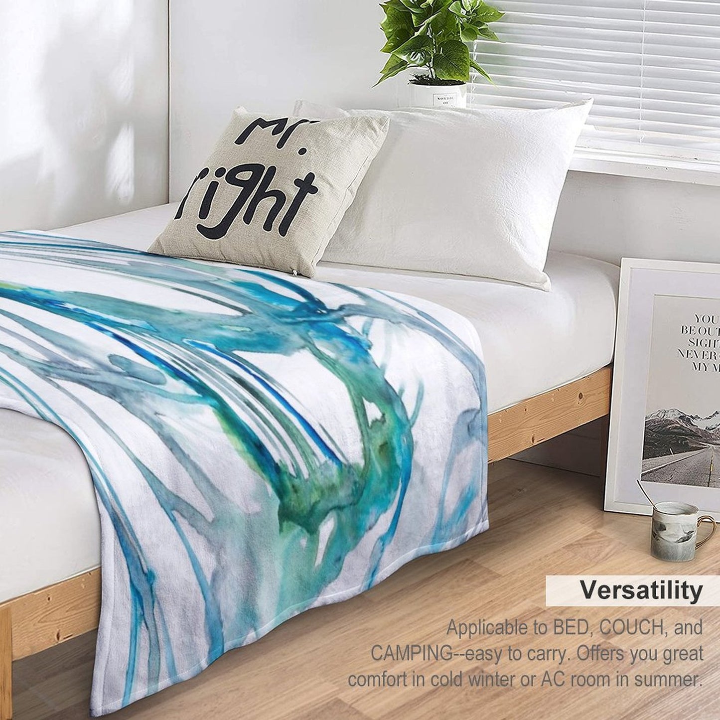 Blue Abstract Watercolor Painting Throw Blanket