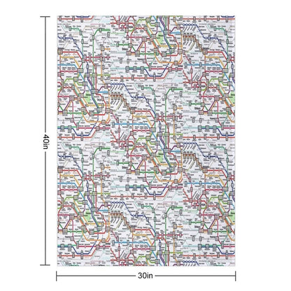 Tokyo Subway Map Clock Throw Blanket