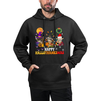 Hallothanksmas Highland Cow Halloween Christmas Thanksgiving Shape Retention Hoodie