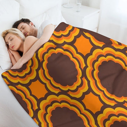 Retro 70s Classic Colors Big Sacred Flower Seamless Repeat Pattern Print Throw Blanket