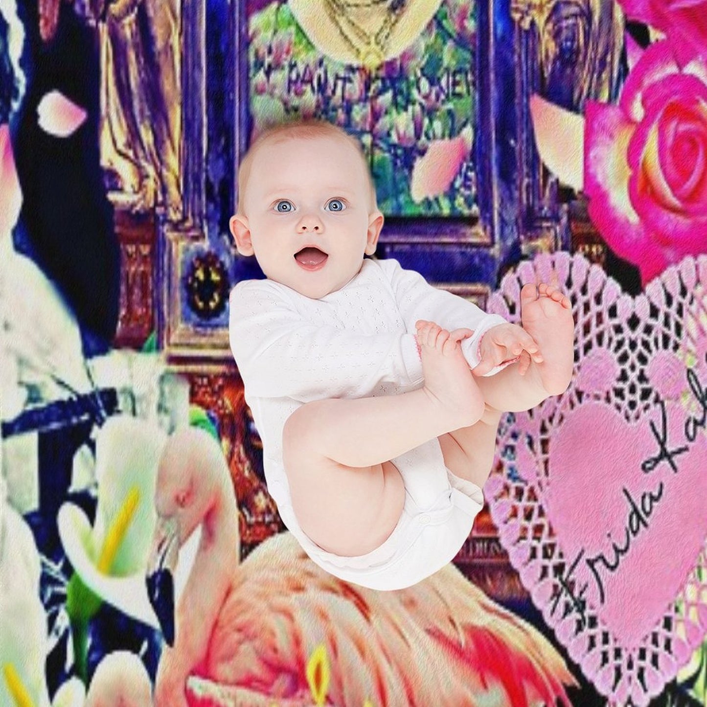 Frida Kahlo Love One Another Collage Throw Blanket