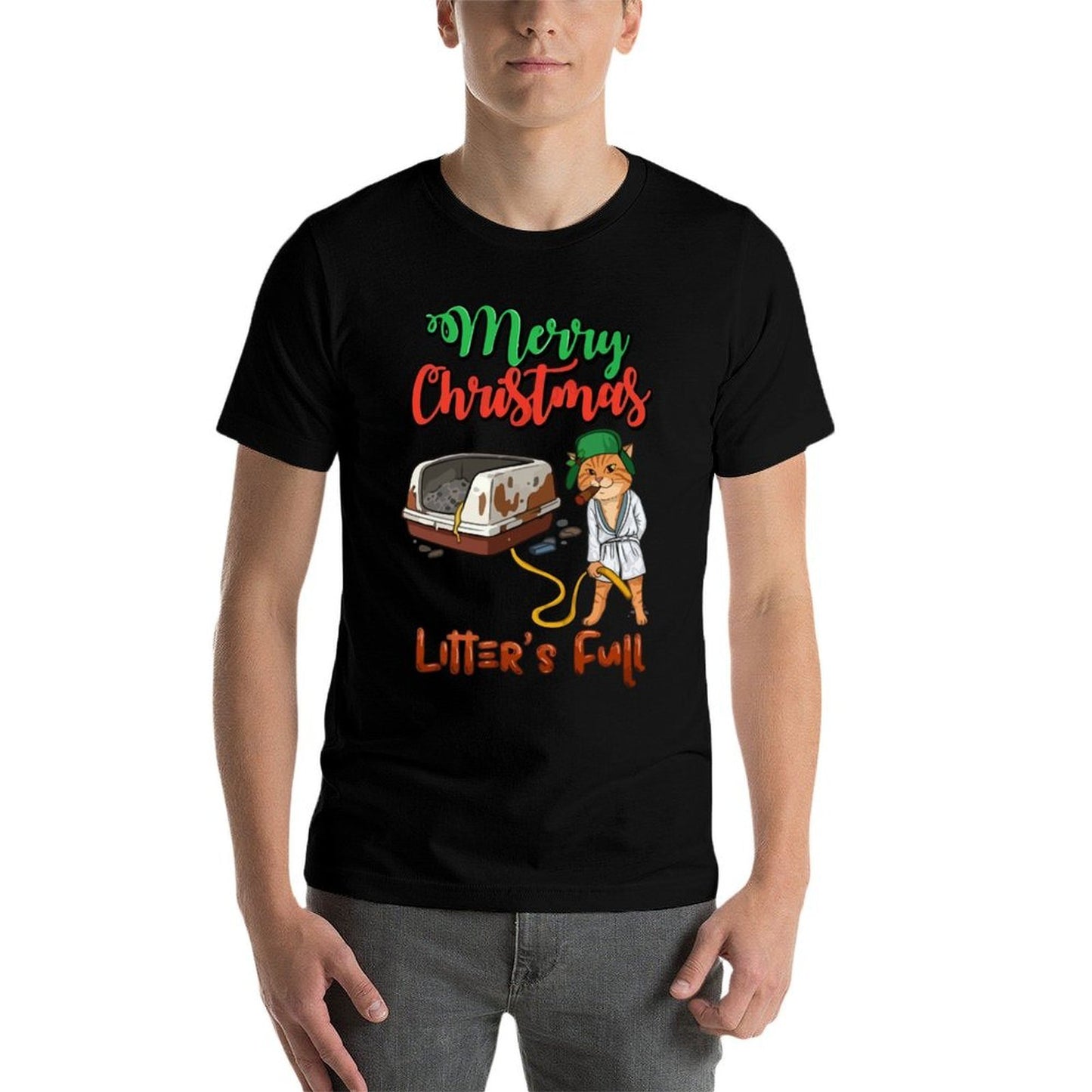 Litters Full Merry Christmas Funny Cat Lovers Holidays Xmas  High-quality Stitching T-Shirt