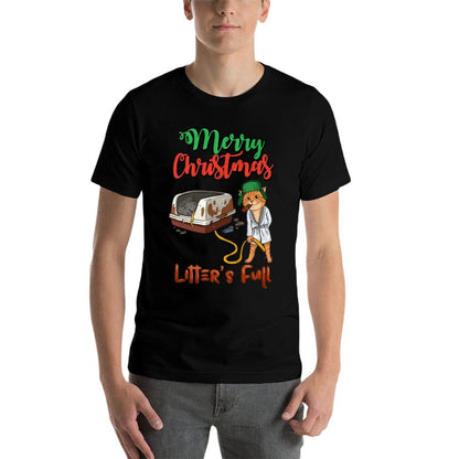 Litters Full Merry Christmas Funny Cat Lovers Holidays Xmas  High-quality Stitching T-Shirt