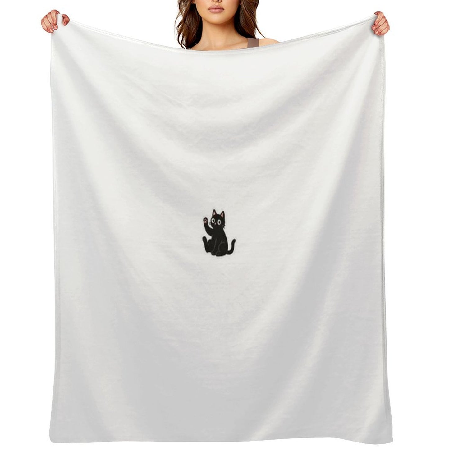 Waving Black Cat – Friendly Paw Sticker Throw Blanket