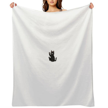 Waving Black Cat – Friendly Paw Sticker Throw Blanket