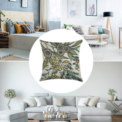 Retro Australian Native Floral Linen Throw Pillow Cover