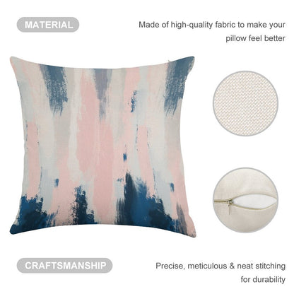 Abstract Blush And Blue Linen Throw Pillow Cover