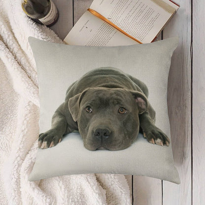 Blue Staffordshire Bull Terrier Super Cute Puppy Eyes Linen Throw Pillow Cover