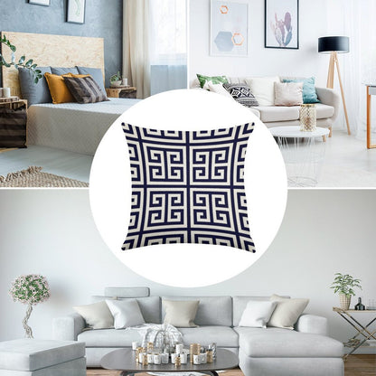 Greek Key Navy Blue And White Pattern Linen Throw Pillow Cover