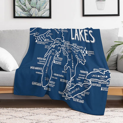 Great Lakes Map Throw Blanket