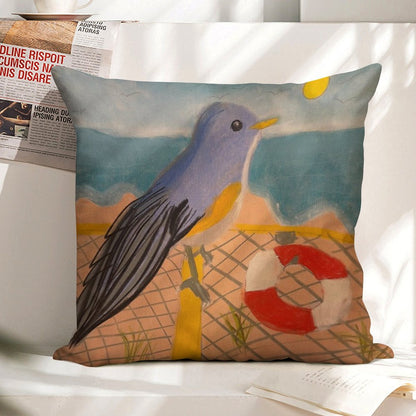 A Bird’s Beach Vibe Linen Throw Pillow Cover