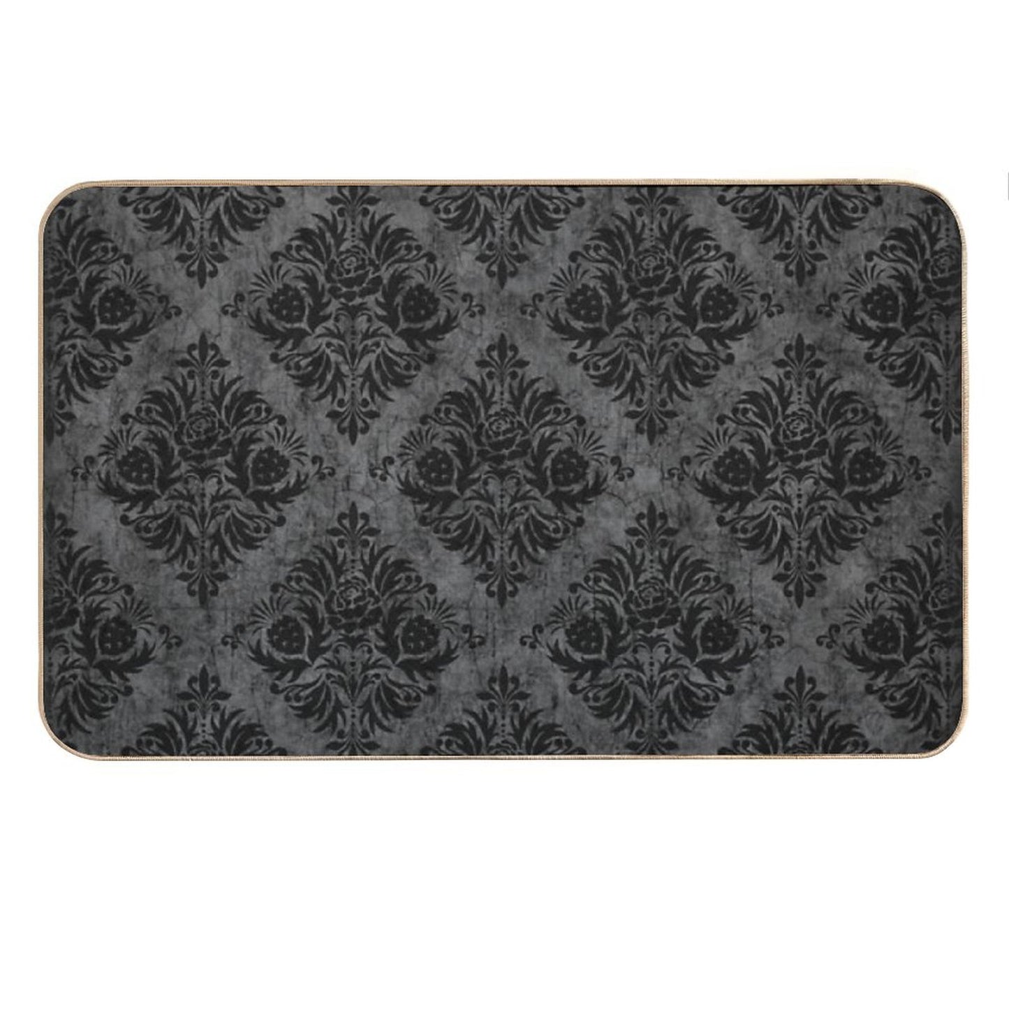 Gothic Black Damask Bath Mat