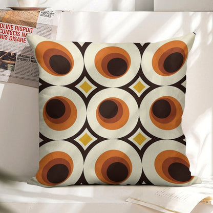 1970s Orange Mid-Century Modern Circle 1 Linen Throw Pillow Cover