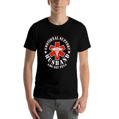 Emotional Support Husband Do Not Pet Funny Mens Husband  Rolled Sleeves T-Shirt