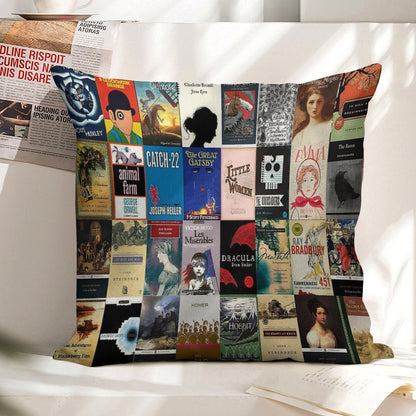 Classic Literature Book Covers Linen Throw Pillow Cover