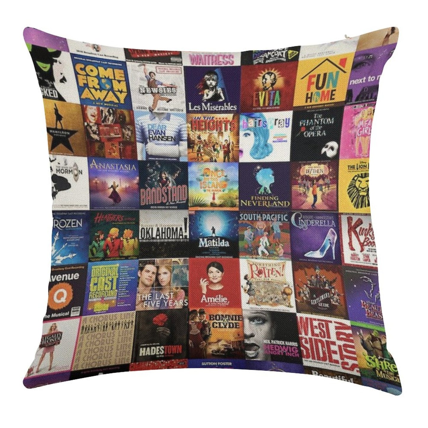 Musicals Collage Linen Throw Pillow Cover