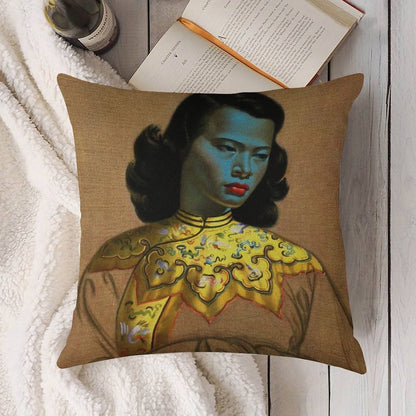 Vladimir Tretchikoff Vintage Painting, Famous Art Reproduction, Asian Fashion Illustration Linen Throw Pillow Cover