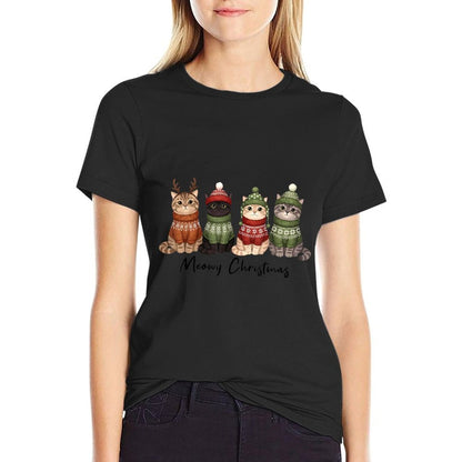 Cat Christmas Light Reindeer Santa Meowy Christmas Cat Lover  Slim-fit Cut T-Shirt