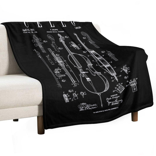 Cello Vintage Patent Cellist Drawing Print Throw Blanket