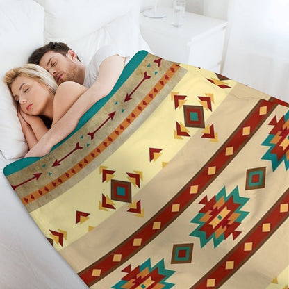 Southwestern Aztec Design - Native American Symbols In Brown, Blues And Terracotta Throw Blanket