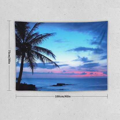 Tropical Island Pretty Pink Blue Sunset Landscape Tapestry