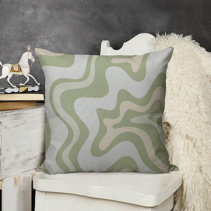 Liquid Swirl Contemporary Abstract in Light Sage Green Grey Almond Linen Throw Pillow Cover