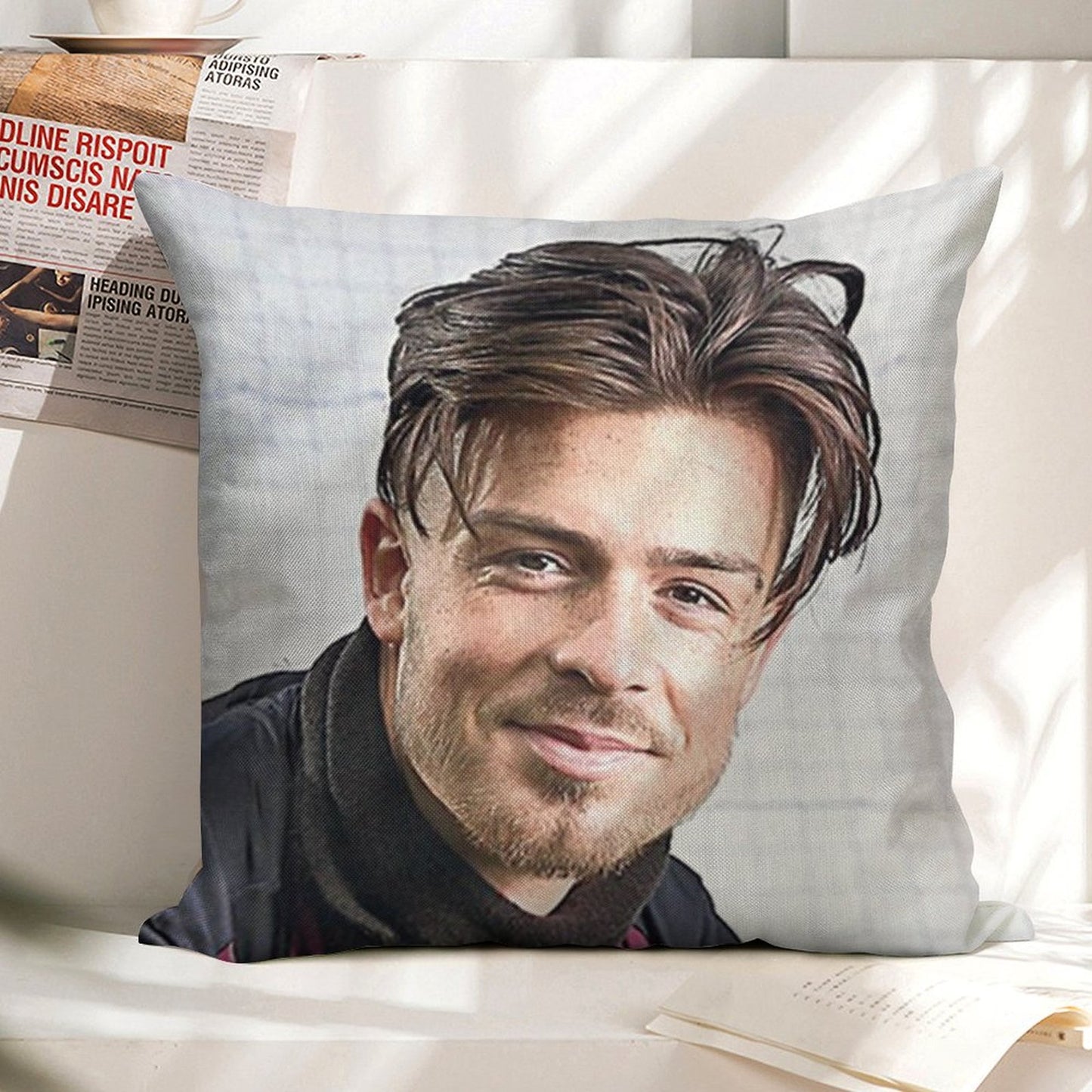 Jack Grealish Smile Linen Throw Pillow Cover