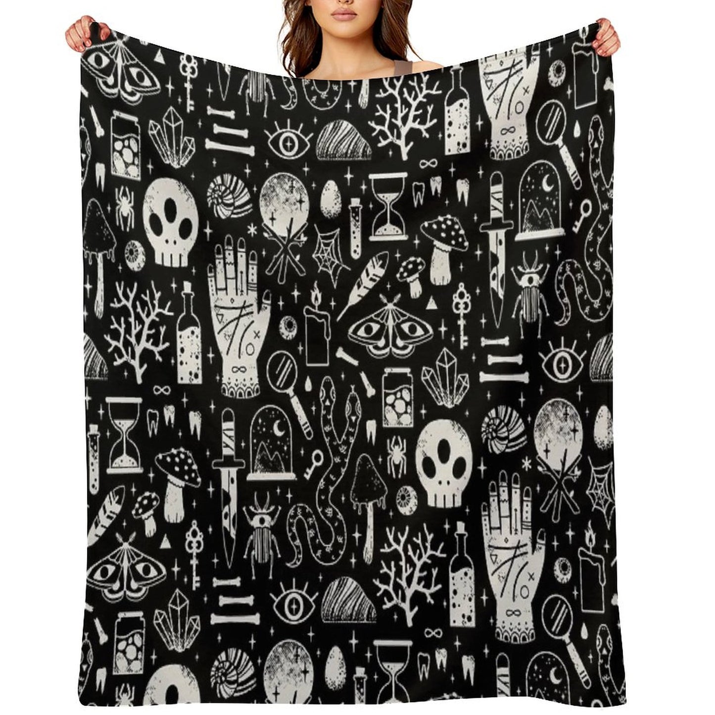 Curiosities Bone Black Throw Blanket