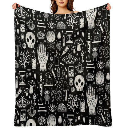 Curiosities Bone Black Throw Blanket