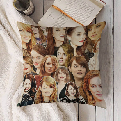 Emma Stone Collage Linen Throw Pillow Cover