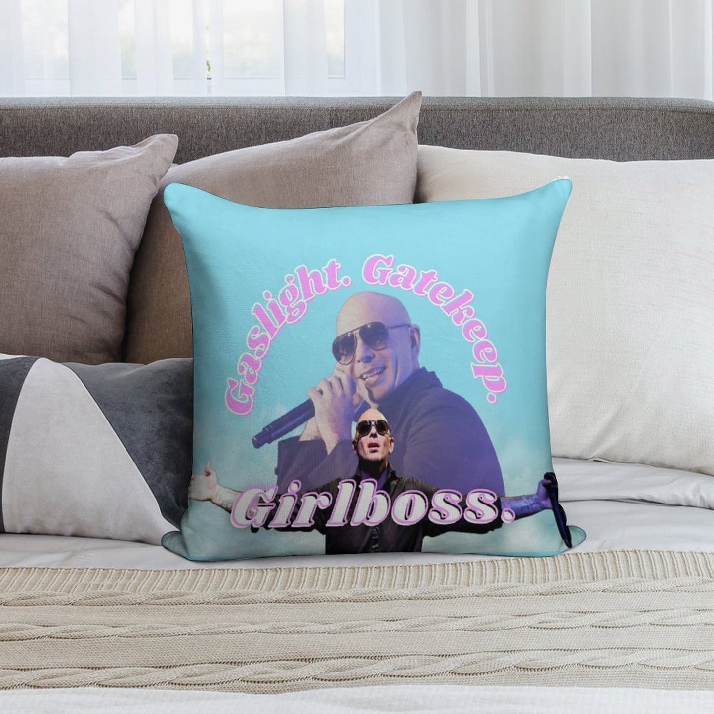 Mr Worldwide Says to Girlboss Soft Decorative Cover Throw Pillow