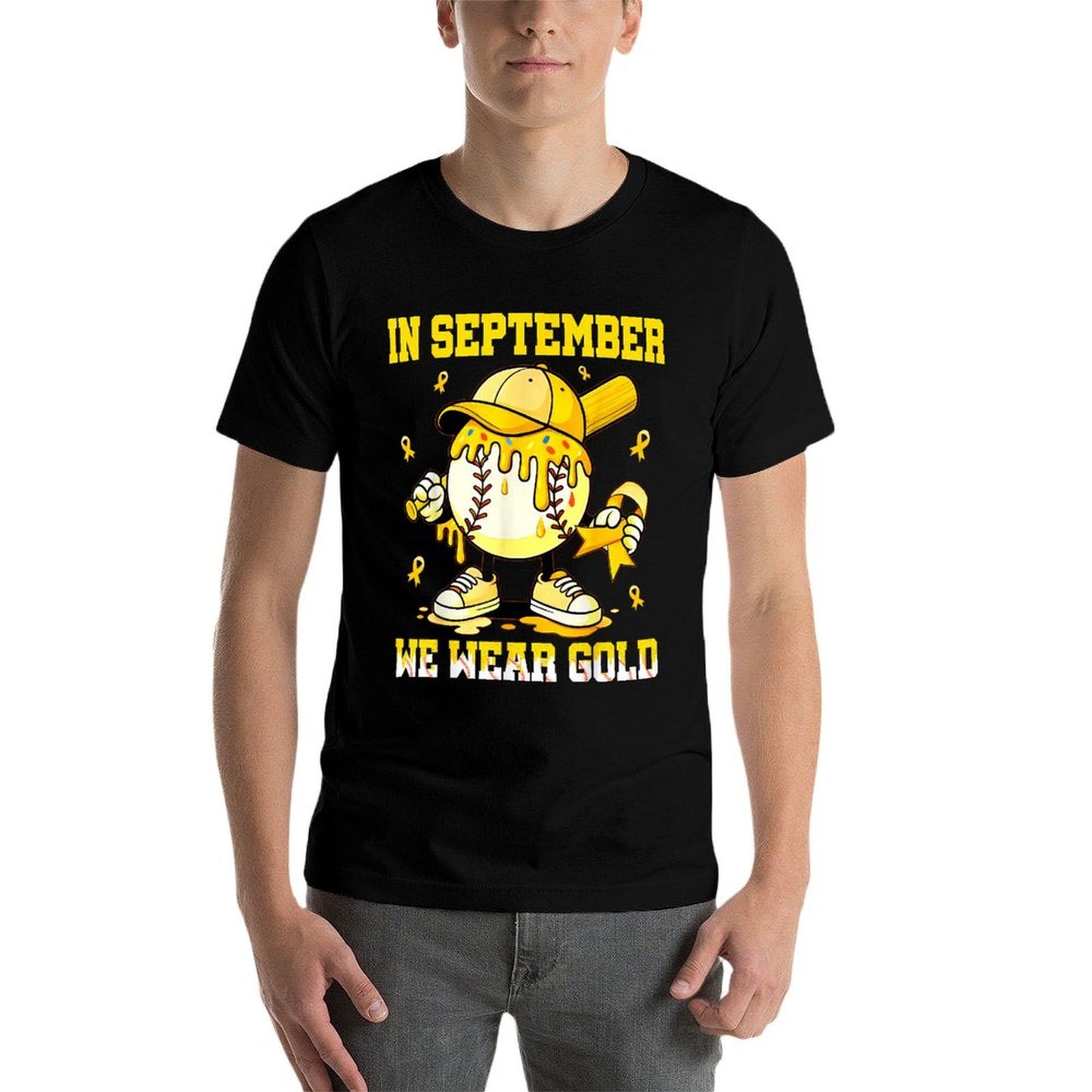 in September We Wear Gold Baseball Drip Boy Childhood Cancer  Classic T-Shirt