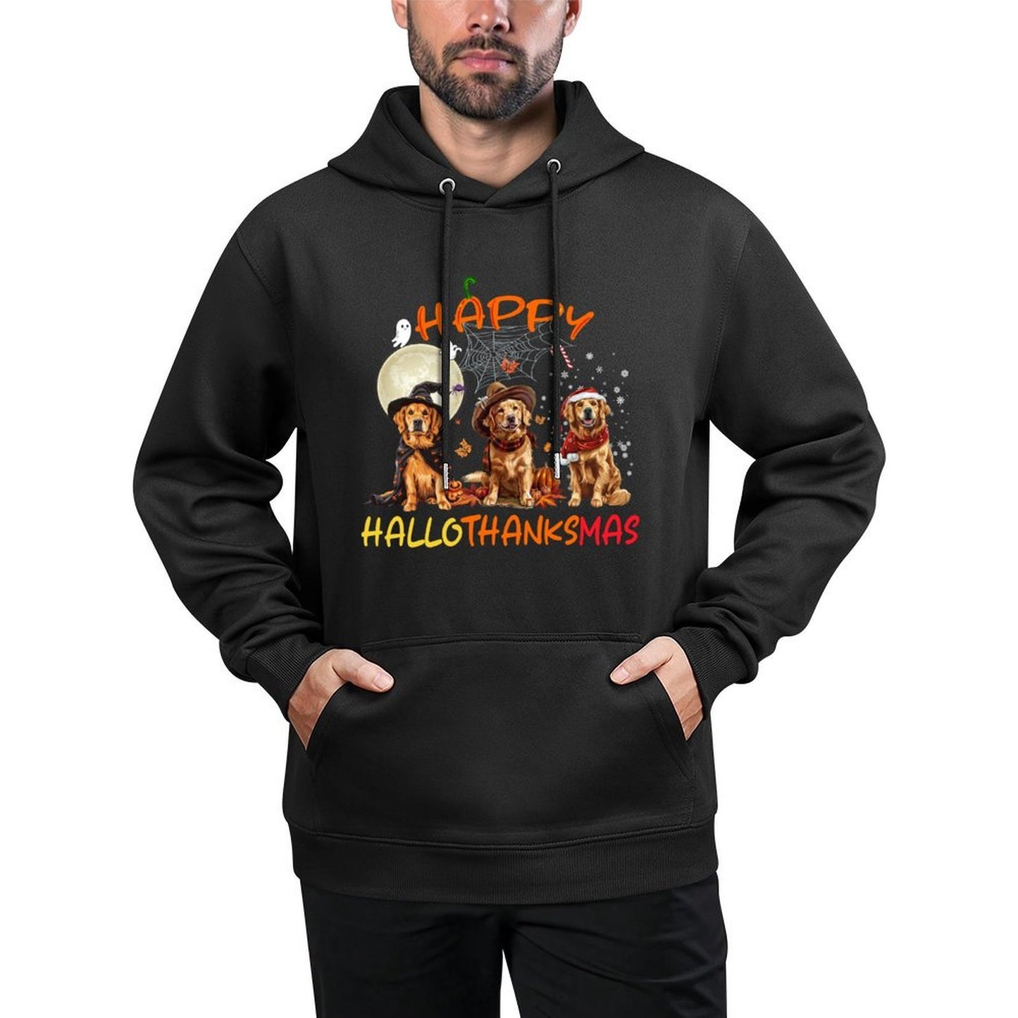 Happy Halloween Thanksgiving Christmas Golden Retriever Xmas Sweatshirt Unisex Design Hoodie