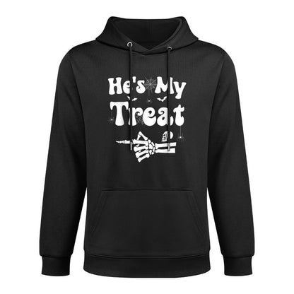 Hes My Treat Skeleton Couples Matching Couple Halloween Kangaroo Pocket Hoodie
