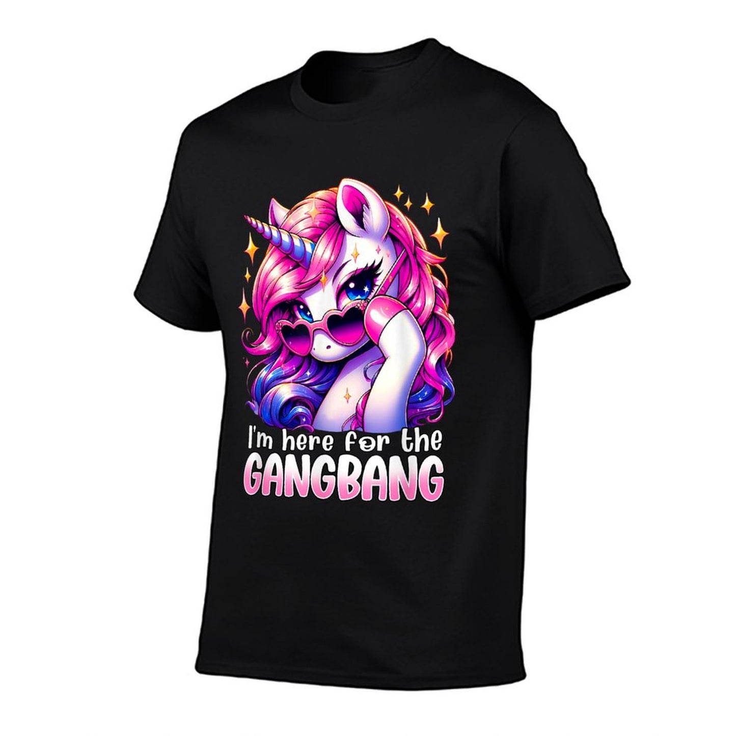 Embarrassing Crude Humor Adult Raunchy Gag I&#39;M HERE FOR THE GANGBANG Funny Inappropriate Sex Humor Joke Unisex-Adults Purple T-Shirt