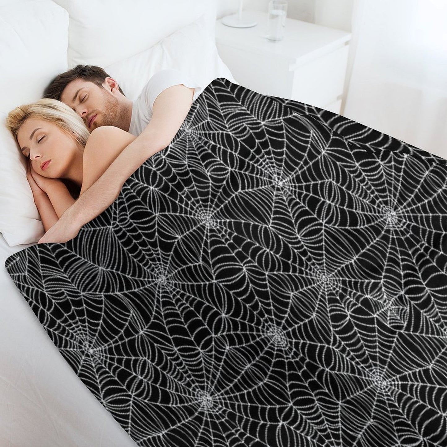 Spider Web Pattern - White on Black by Cecca Designs Throw Blanket