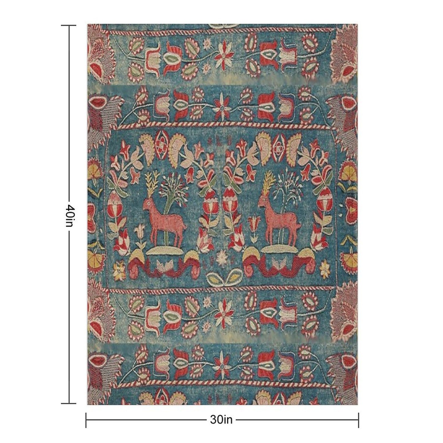 ANTIQUE  RED BLUE SWEDISH TAPESTRY WITH DEERS AND FLOWERS Throw Blanket
