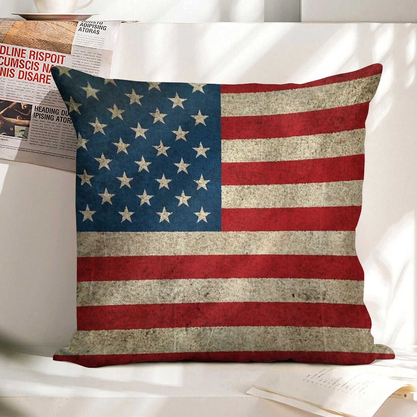 Old And Worn Distressed Vintage Flag of The United States Linen Throw Pillow Cover