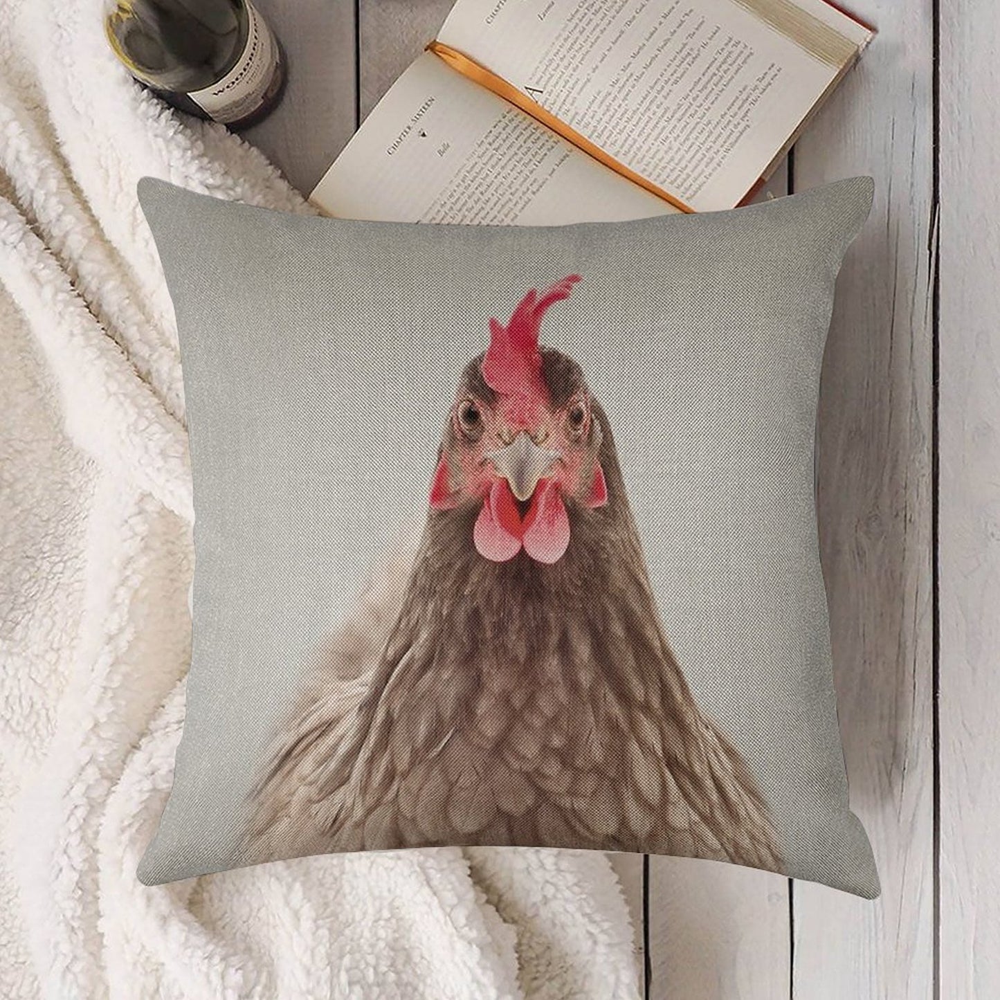 Chicken - Colorful Linen Throw Pillow Cover