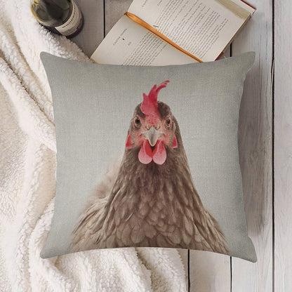 Chicken - Colorful Linen Throw Pillow Cover