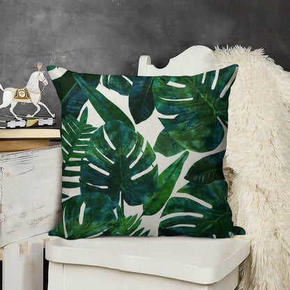 Tropical Nature Monstera Watercolor Painting, Botanical Jungle Dark Palm Illustration Linen Throw Pillow Cover