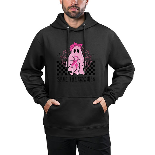 Save The Boobies Funny Breast Cancer Ribbon Halloween Ghost Kangaroo Pocket Hoodie