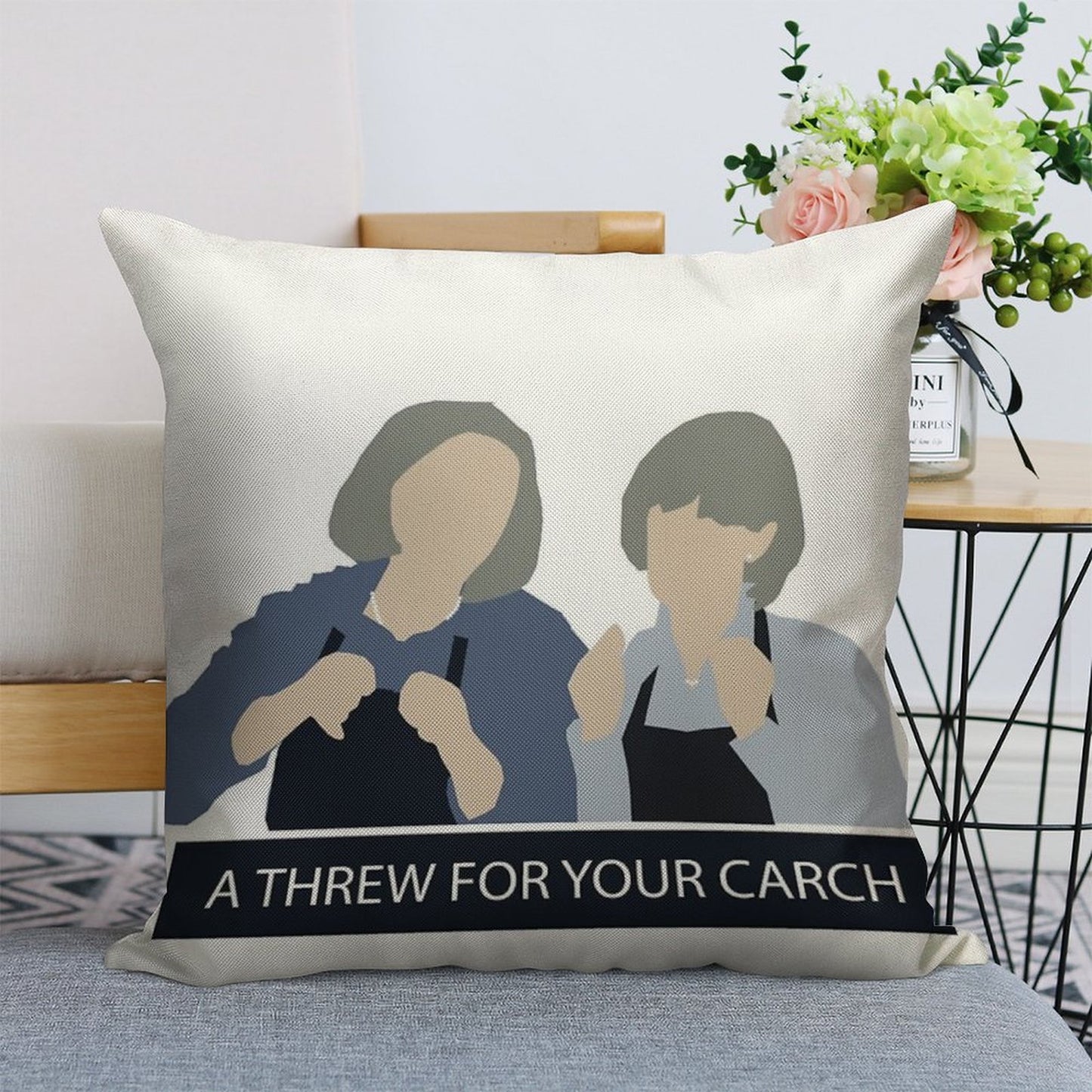 Prude And Trude - Kath And Kim Linen Throw Pillow Cover